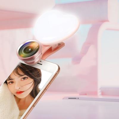 China Live Photogrphy RK47 USB Rechargeable Heart Shape Selfie Ring Light With Fisheye Lens Make Up Live for sale