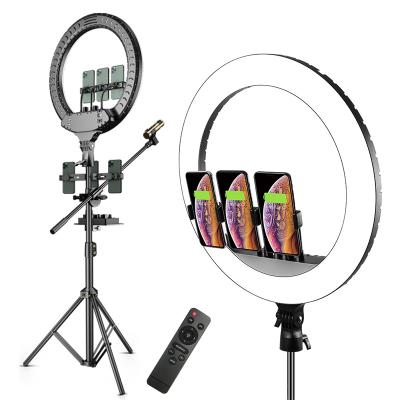 China ABS+PC or aluminum alloy ring light tripod 18 in 48cm ring light 18 inch 65w rl21 ringlight with tripod stand with mirror for sale