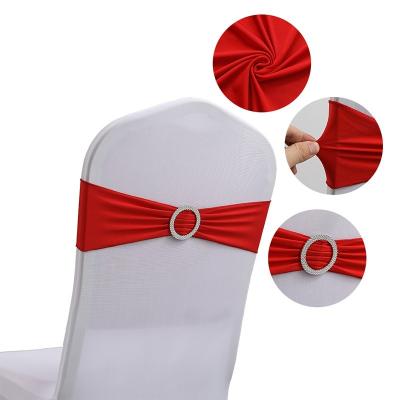 China Beautify decoration Wholesale Hotel Wedding Party Elastic Bow Circular Buckle Chair Back Flower belt Elastic Fabric Belt for sale