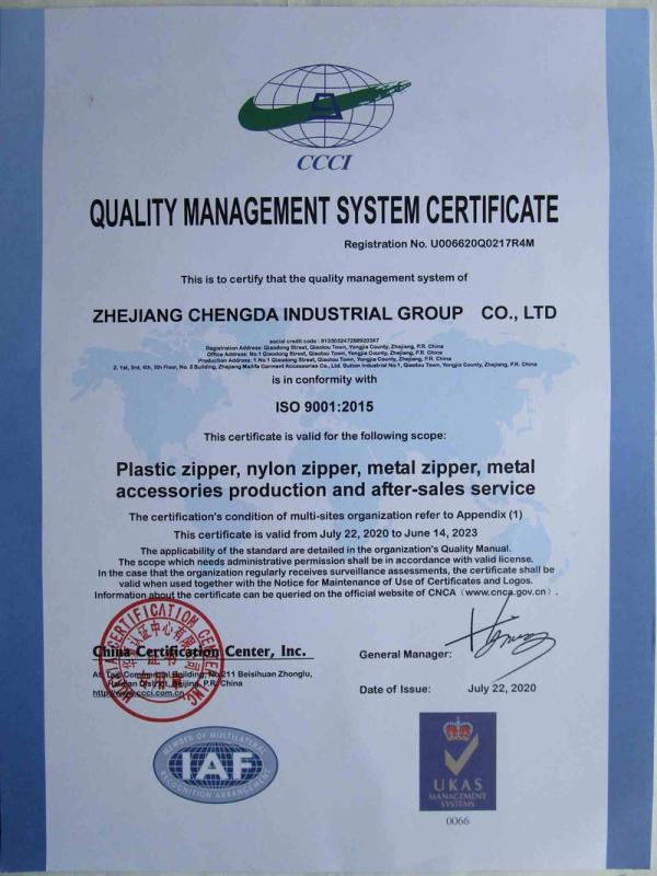 ISO9001 - Zhejiang Chengda Industrial Group Co., Ltd.