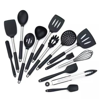 China Sustainable Silicone Kitchenware Set With Storage Bucket Kitchen Cooking Tool Kit Stainless Steel Hot Selling 15 Piece Utensils for sale