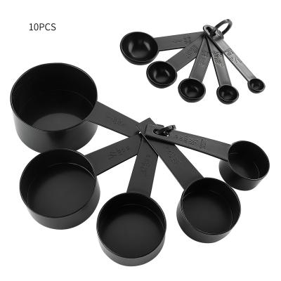 China 10-PACK Sustainable Kitchen Tools Plastic Black White Measuring Cups And Spoons Set Paint Measuring Cups for sale