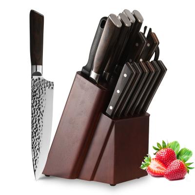 China Premium Viable 15 Piece Kitchen Knife Set With Block Knives Set With 6 Sharpener Steak Knives for sale