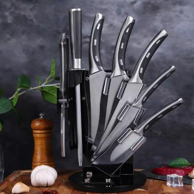 China Viable Professional Kitchen Knife 9pcs Stainless Steel Kitchen Cutlery Set Cleaver Scissors Knife Set With Sharpener for sale