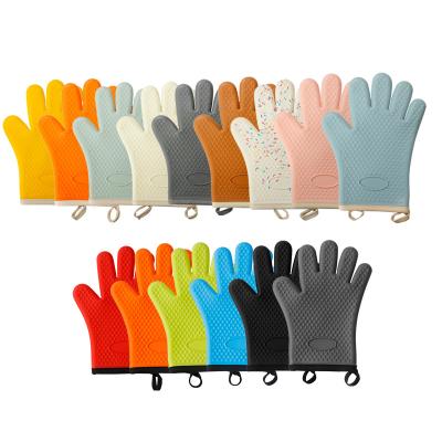 China Factory direct sales 11 inch five-finger silicone printed high quality long flexible gloves for kitchen baking for sale