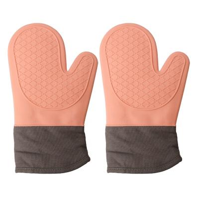 China BPA Free Soft Cotton Non Slip Printed Scratching Silicone Oven Gloves Thicken Heat Resistant Oven Mitts for sale