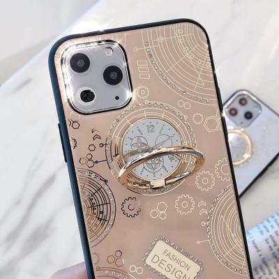 China Luxury Protector TPU+Acrylic Pro Apple iPhone 11 Mobile Cover Diamond Gold Phone Case For 6.5inch Max Clock Stand for sale