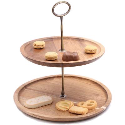 China Sustainable tables Macaron fruit display 2 tier serving tray home wooden snack buffet candy buffet wedding party cupcake stand for sale