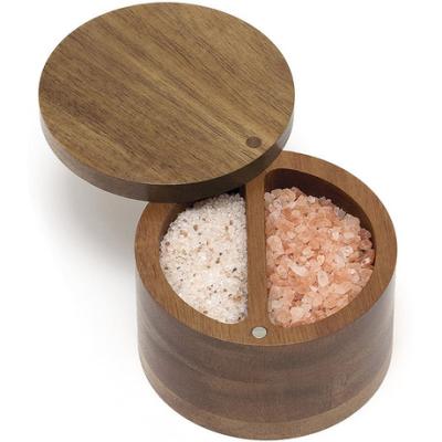 China Wholesale Viable Wooden Seasoning Jar Salt Box Clam Shell Compartment Seasoning Jar Solid Wooden Sealed Storage Box for sale