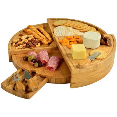 China Amazon Drawer Sustainable Hot Wholesale Custom Bamboo Cheese Dish With Knife Bread Cheese Fruit Snack Dish for sale