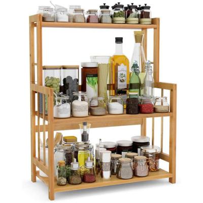 China Sustainable Desktop Bamboo Kitchen Storage Rack Tidy Seasoning Rack Condiment Rack for sale