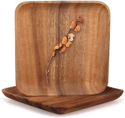 China Viable Set of 2 8 Inch Appetizer Serving Dessert Platter Wooden Square Decorative Acacia Wood Snack Bowls for sale