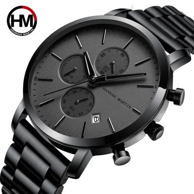 China Luxury Chronograph Hannah Martin 109 Mens Stainless Steel Strap Black Color Quartz Analog Watches 3ATM Waterproof Chronograph Watches for sale