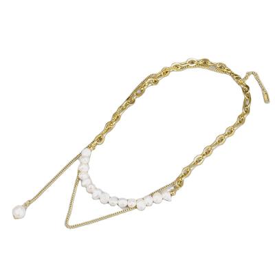 China TRENDY Luxury Cool Fashion Multilayer Titanium Steel 18K Gold Inlaid Chain Freshwater Pearl Tassel Pendant for sale