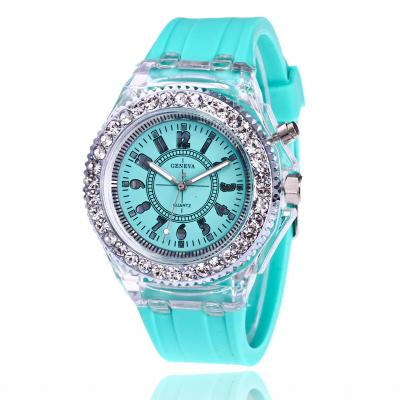 China Shifenmei plastic JYM09 led light stainless steel unisex clasp silicone strap transparent Geneva quartz movement watch for sale