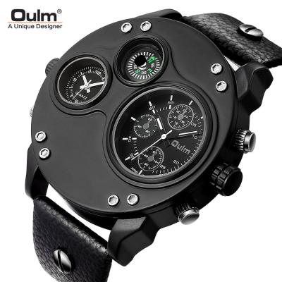 China Auto Date Oulm Hp3741 Tour Luminous Men's Style Large Dial Watch Alloy Leather Strap Luxury Multifunction Casual Quartz Military Watches for sale