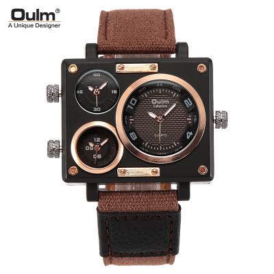 China Oulm Hp3595 Automatic Multifunctional Luminous Men's Casual Quartz Square Alloy Compass Watch Strap Big Dial Date Style Leather Military Watches for sale