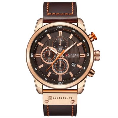 China Waterproof waterproof curren quality 8291 custom logo brand gold plated mens watches with brown strap for sale