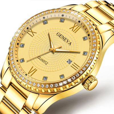 China 2021 New Automatic Hot Sale Diamond Geneva Watches For Men Male Minimalist Quartz Analog Business Watch Relojes Hombre for sale