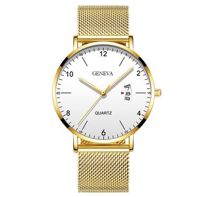 China Automatic date low price promotional wrist watch for men Geneva brand hot sale quartz analog date minimalist watch for sale