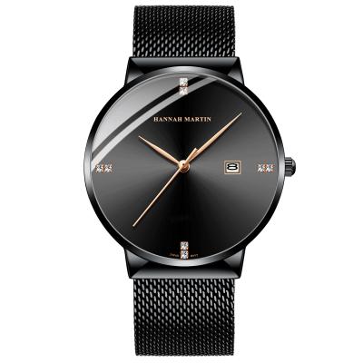 China Minimalist Hannah Martin Men's Waterproof High Quality Waterproof Black Wristwatch With Auto Date for sale