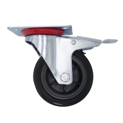 China PIVOT 4 Inch Plastic Core Industrial Total Brake Caster With Black Rubber Wheel for sale