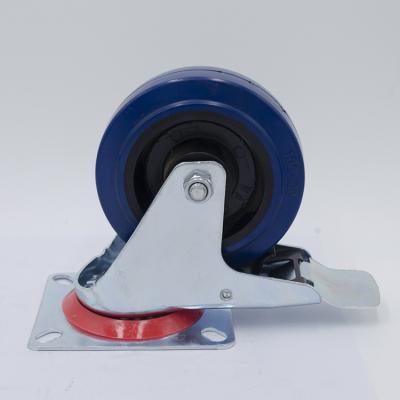 China Swivel& Brake 4 Inch Industrial Total Brake Caster With Blue Elastic Rubber Wheel for sale