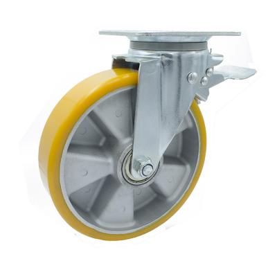 China Swivel& Brake 8 Inch Aluminum Core Brake Waste Bin Total Caster With PU Wheel for sale