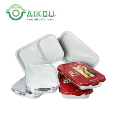 China Oven Safe Aikou 380ml Microwave Aluminum Fast Sealable Meal Tray Container Food Packaging 2 Compartment Takeaway Food Container for sale