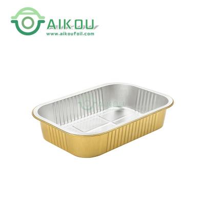 China Eco Friendly Food Grade Recycle Microwave Oven Safe Storage Container Foil Grade Box Gold Disposable Lunch Trays Box With Lid Rectangle Aluminum Foil Container for sale