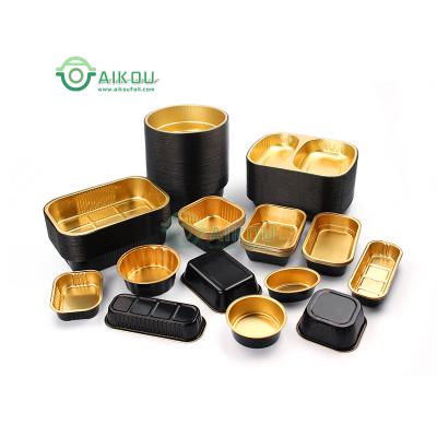 China Rectangular Disposable/Microwave Oven/Colorful/Eco-friendly Wholesale Black And Gold Safe By Food Grade Aluminum Foil Material For Disposable Fast Food Container for sale