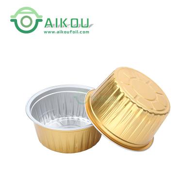 China Eco-friendly/Recyclable/Food-grade/Oven/Microwave Used 750ml Food Wrapping Tray With Gold Pan Lid Round Shape Aluminum Foil Disposable Take Out Container lunch for sale