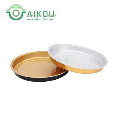 China Eco-Friendly / Recyclable / Food-Grade / Oven / Microwave Used 900 ml 30 oz 9 Inch Pizza Tray Round Aluminum Foil Container Gold Food Grade Molds for sale