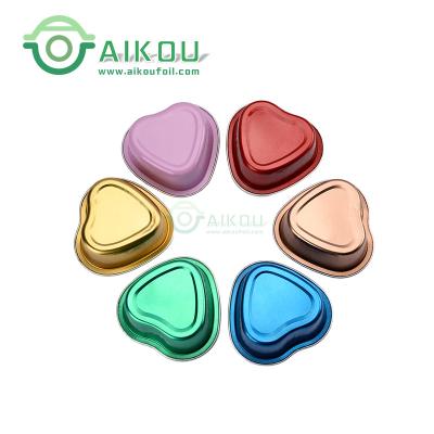 China Disposable Aluminum Foil Heart Shape Dessert Snacks Package Box And Cupcakes Baking Cup For Festival Baking With Lid for sale