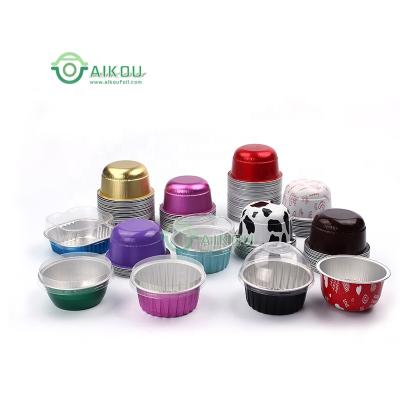 China Disposable Pink Aluminum Muffin Foil Mini Baking Cups With Lid Plastic Cake Pan Containers Cake Cupcake Liners Mini Pastry Tools for sale