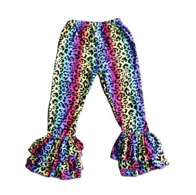 China Boutique RTS babies pants long ruffles pants colorful leopard print children's wholesale boutique clothing for sale