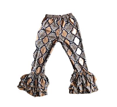 China Boutique babies pants kids long ruffle snakeskin print pants girls boutique wholesale clothes for sale