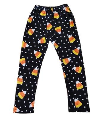 China Wholesale Clothing Girls Boutique Leggings Candy Corn Print Black Pants Halloween Kids Boutique Babies Pants Long for sale