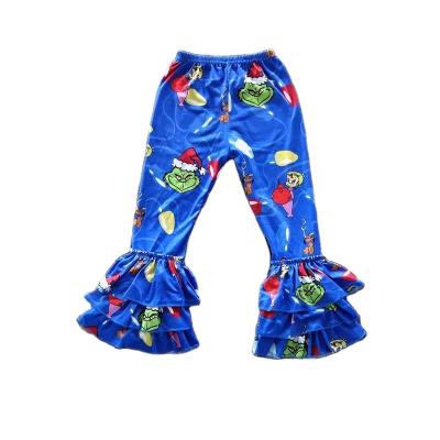 China Wholesale Long Ruffle Pants Drop Girls Christmas Boutique Pants Baby Blue Pants for sale