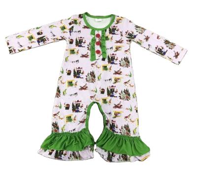 China Boutique Cardboard RTS Christmas Overalls Printing Green Long Sleeve Tree or Gift for Kids and Teens Boutique Girls Wholesale Causal Sets for sale