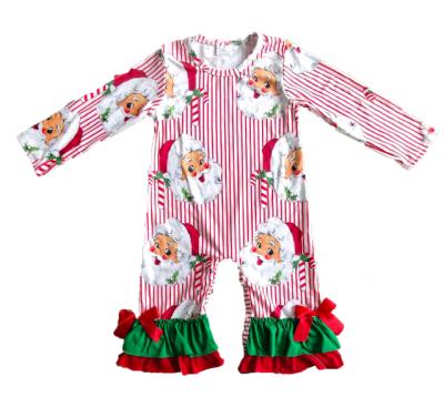 China RTS Kids Clothing Wholesales Casual Light Pink Color Print Casual Cartoon Long Sleeve Christmas Kids Rompers for sale