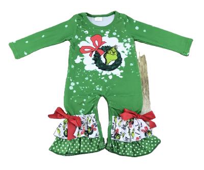 China Wholesales Kids Boutique Clothing Cartoon Print Green Color Christmas Kids Casual Rompers for sale