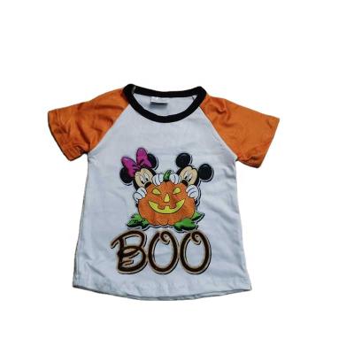 China Hot Sale Boys Halloween T-shirt Summer Children Clothing Orange Short Sleeves Senior Children Wholesale T-shirt for sale