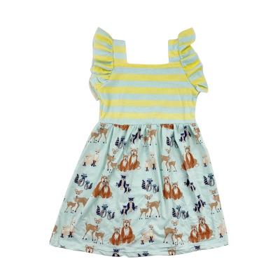 China RTS children's clothing wholesales casual animal print popular yellow light color stripes girl dress for sale