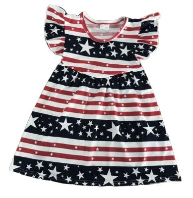 China Wholesale RTS boutique beautiful pearl baby summer dress USA Independence Day dress flag pattern striped babies dress for sale