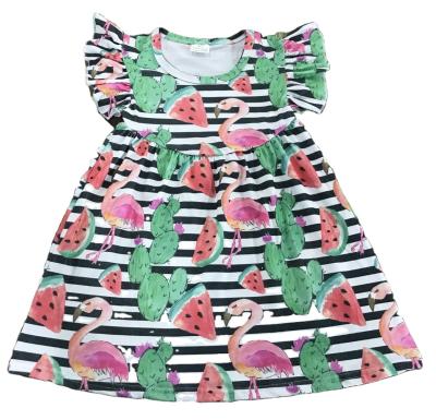 China Watermelon and flamingo and cactus baby deep popular girl summer dress casual hot pearl girl dress for sale