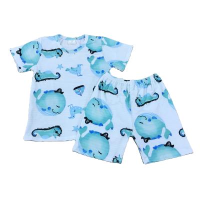 China Wholesales children's boutique clothing whale and seahorse printing blue sky color children boy casual outfits for sale