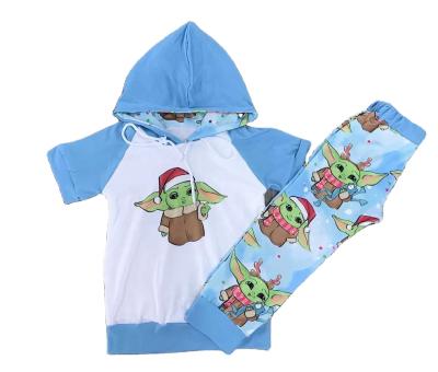 China Wholesales Kids Christmas Clothing Boutique Casual Blue Color Hoodie Cartoon Printing Popular Kids Boy Outfits for sale