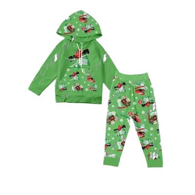 China Green color casual custom popular hoodie print car clothing boutique kids children boy characteristic outfits for sale