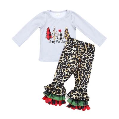 China Wholesales Red Merry Christmas Children's Clothing Hot Casual Popular Comfortable Cute Print Ruffle Pants Girl Outfits for sale